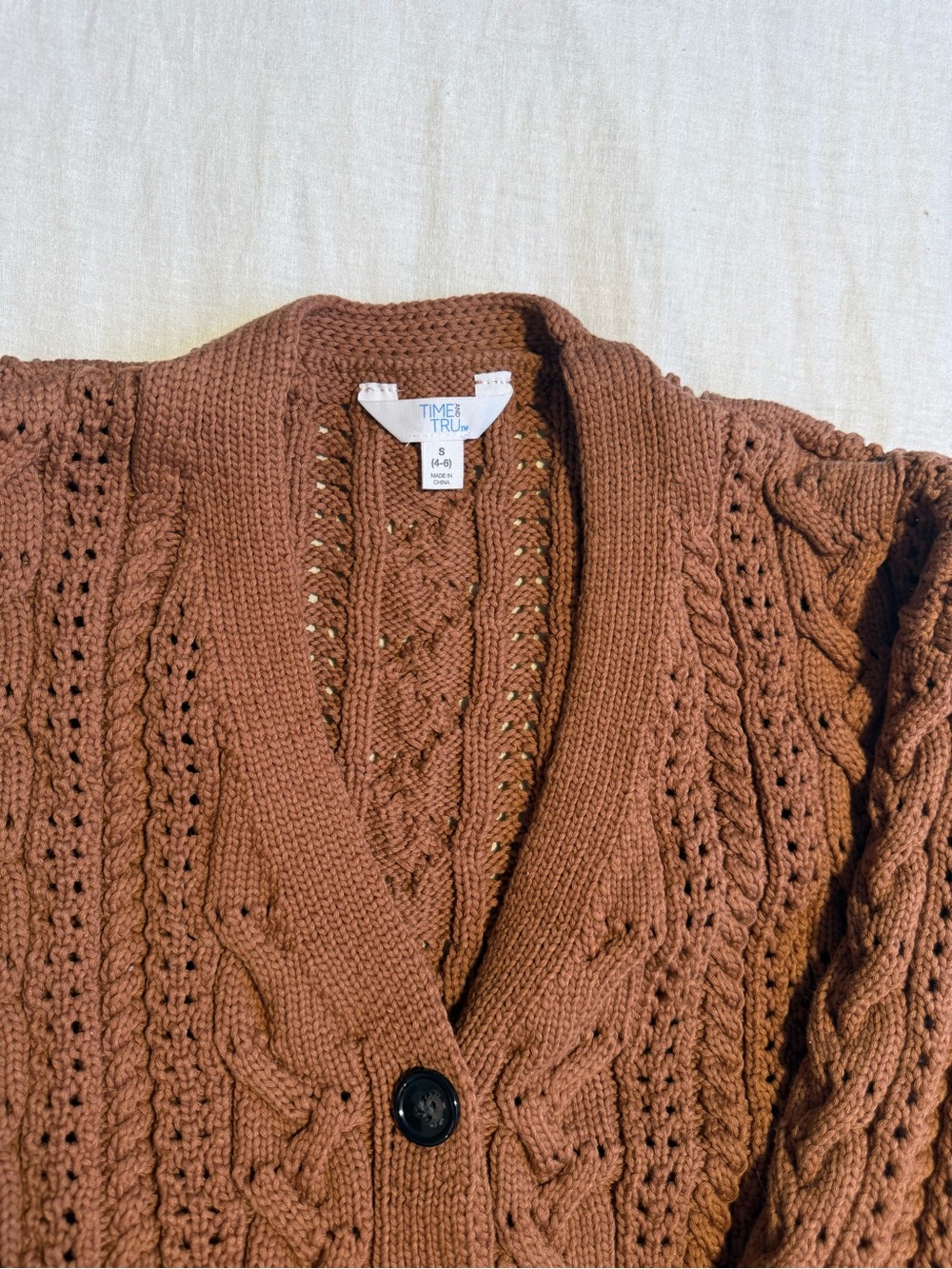 Chunky Cable-Knit Button Cardigan - Terracotta Brown - Picture 4 of 4